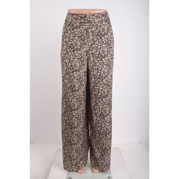 Boden Womens Wide Leg Trousers Pants Floral Black Tan Pull On UK 8 US 4 NWT - Picture 1 of 7